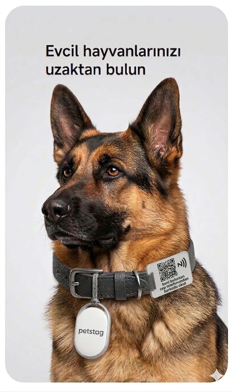 QR NFC kimlik ve takip cihazı kullanan köpek